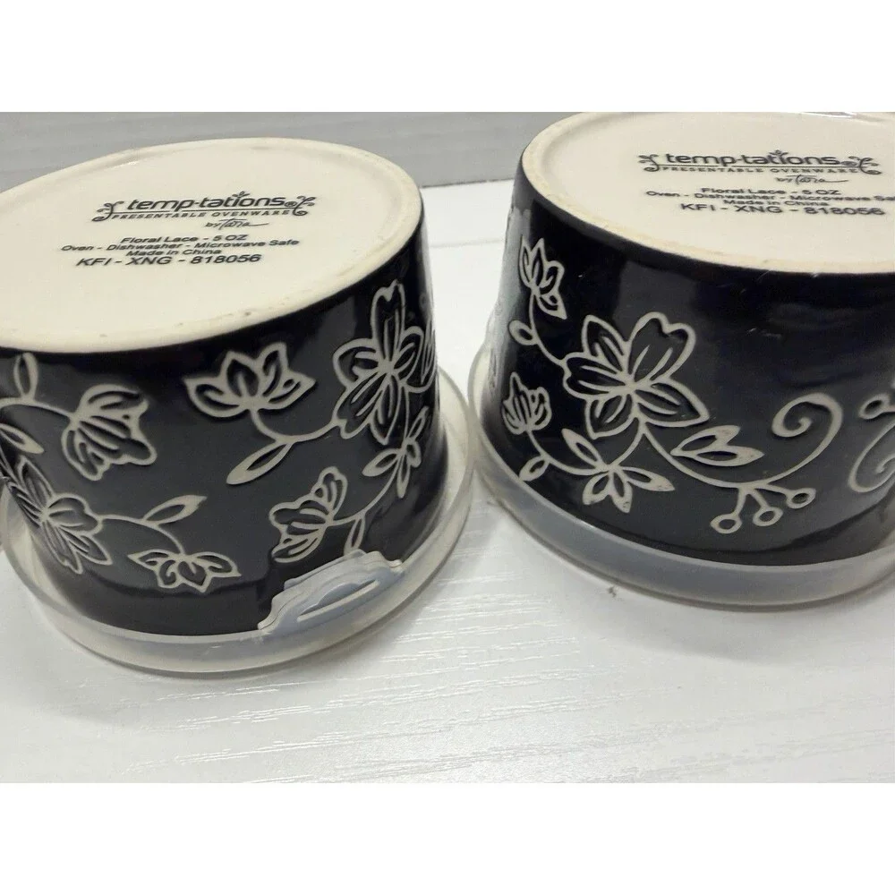 Set Of 3 temp-tations Presentable Ovenware Floral Lace 5 oz. with Lids 818052